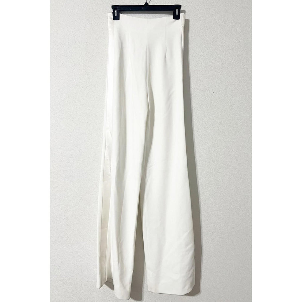 Sergio Hudson Silk Satin-Trimmed Wool-Blend Crepe Wide-Leg Pants Size2 NWT $1225