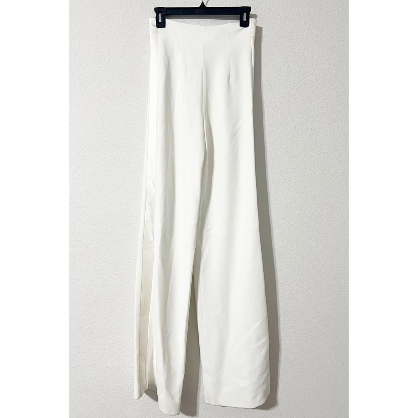 Sergio Hudson Silk Satin-Trimmed Wool-Blend Crepe Wide-Leg Pants Size2 NWT $1225