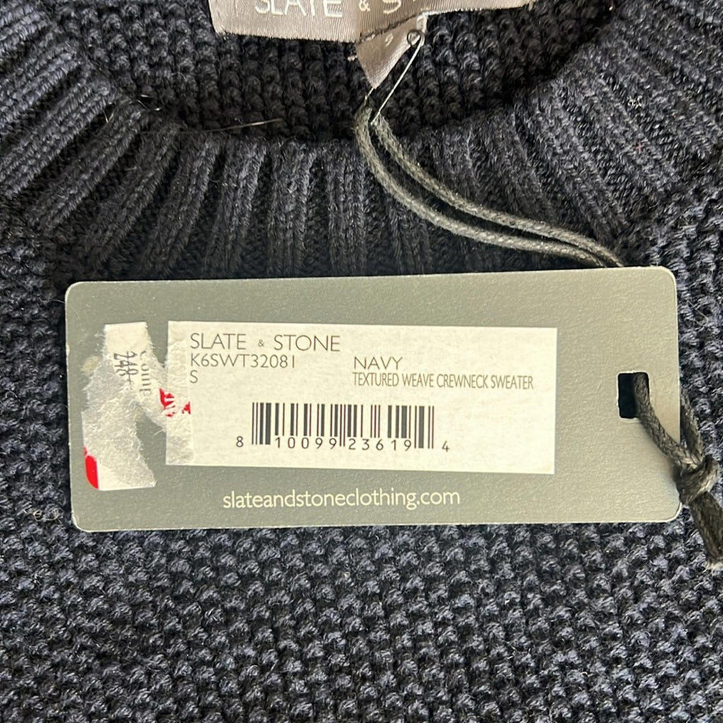Slate & Stone Textured Weave Crewneck Men's Sweater in Navy, NWT, Size S