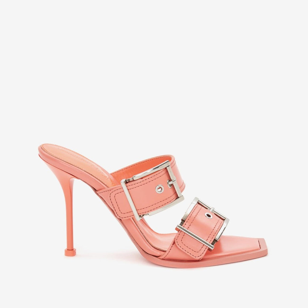 Alexander McQueen Double Buckle Punk Mule in Apricot, Size 39.5 NEW in Box $1050