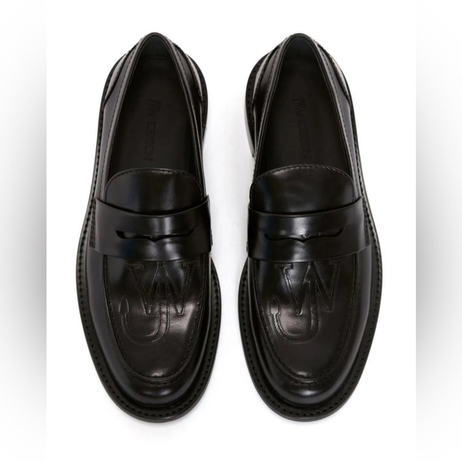 JW Anderson Anchor Logo Loafers in Black Leather Size 41