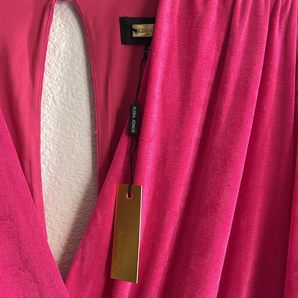 Alexia Admor Fern Puff Sleeve Ruched Drape Sheath Dress in Pink, Size XL NWT