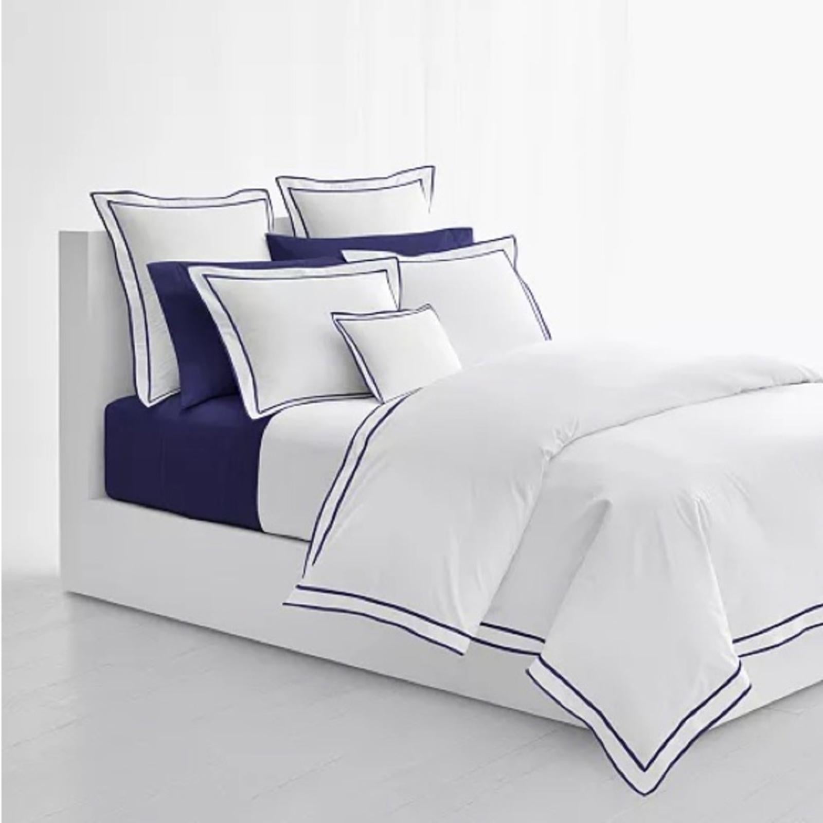 Lauren Ralph Lauren Spencer Sateen Border King Duvet Cover in White/Navy NEW