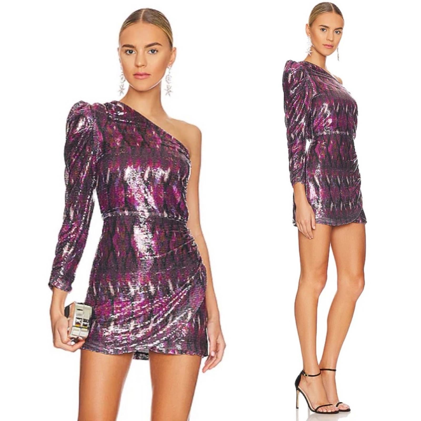 MISA Revolve Nova One-Shoulder Sequin Mini Dress, Purple Size XS New w/Tag $370