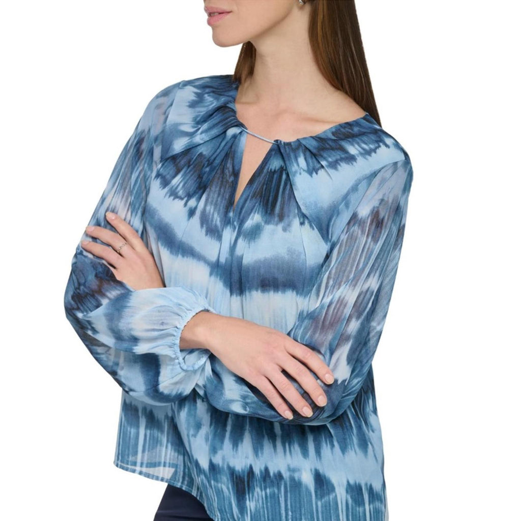 NEW Calvin Klein Ruched Tie Due Top, Blue Size Large New w/Tag Retail $89.50