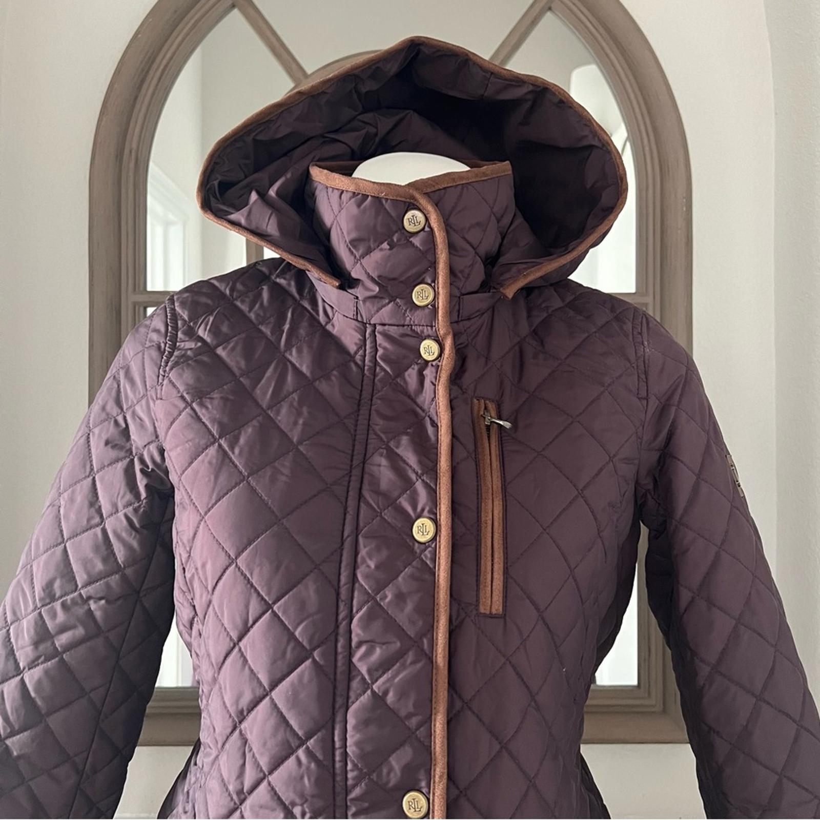 Lauren Ralph Lauren Faux-Leather-Trim Hooded Quilted Coat, Size S New w/Tag