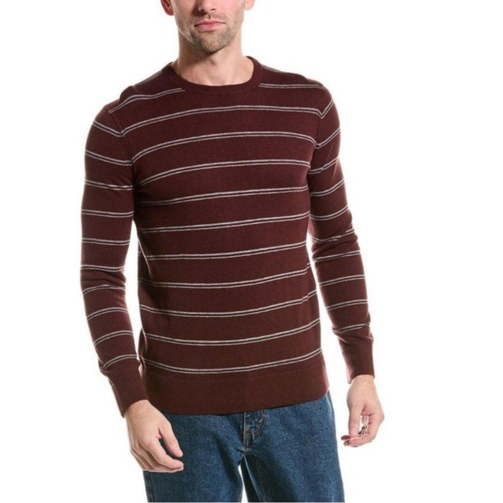 Theory Riland Harman Stripe Wool-Blend Sweater in Chianti/Grey Size M NWT $325