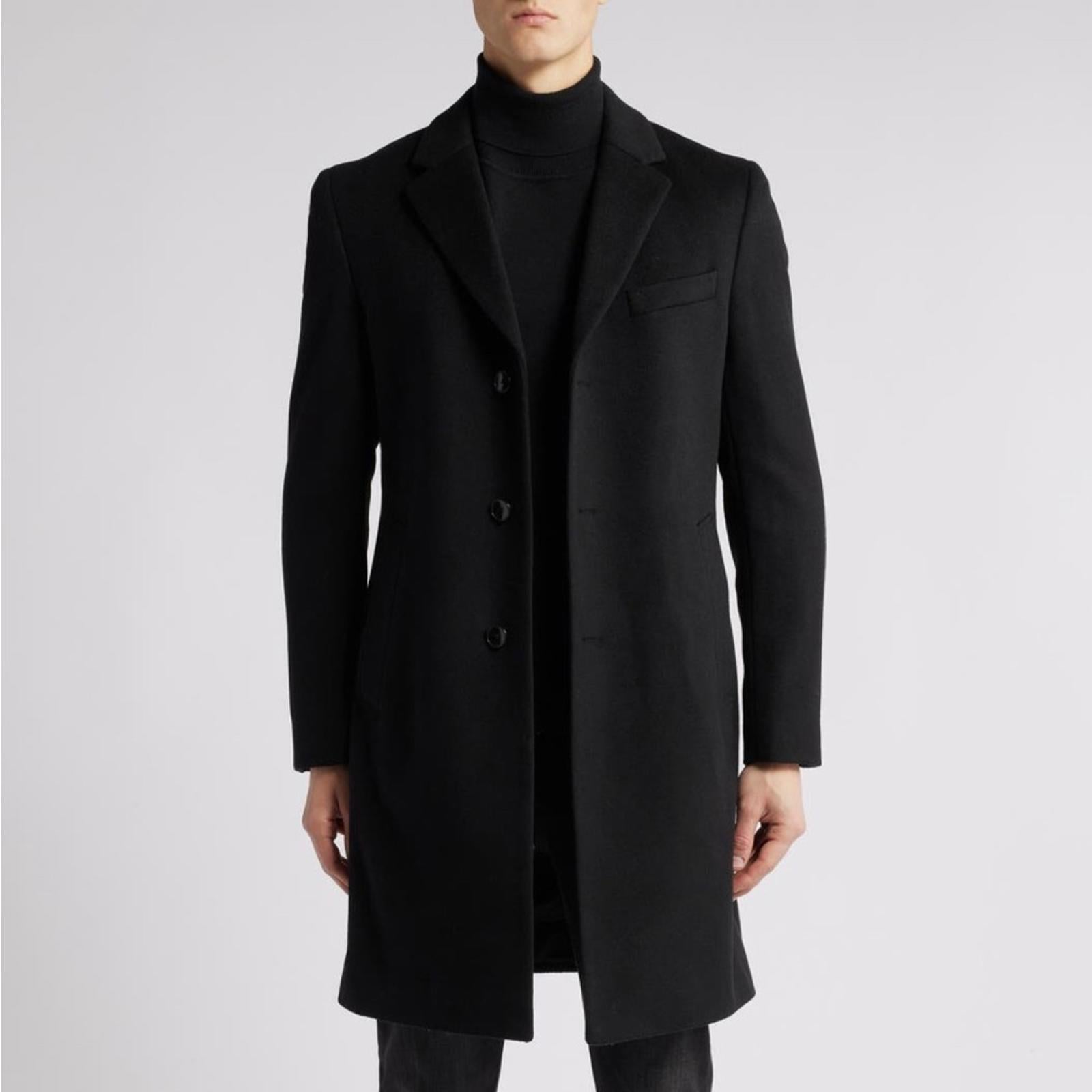 BOSS Cashmere-Wool Trench Coat in Black, Size IT 56, US 46R New w/o Tag