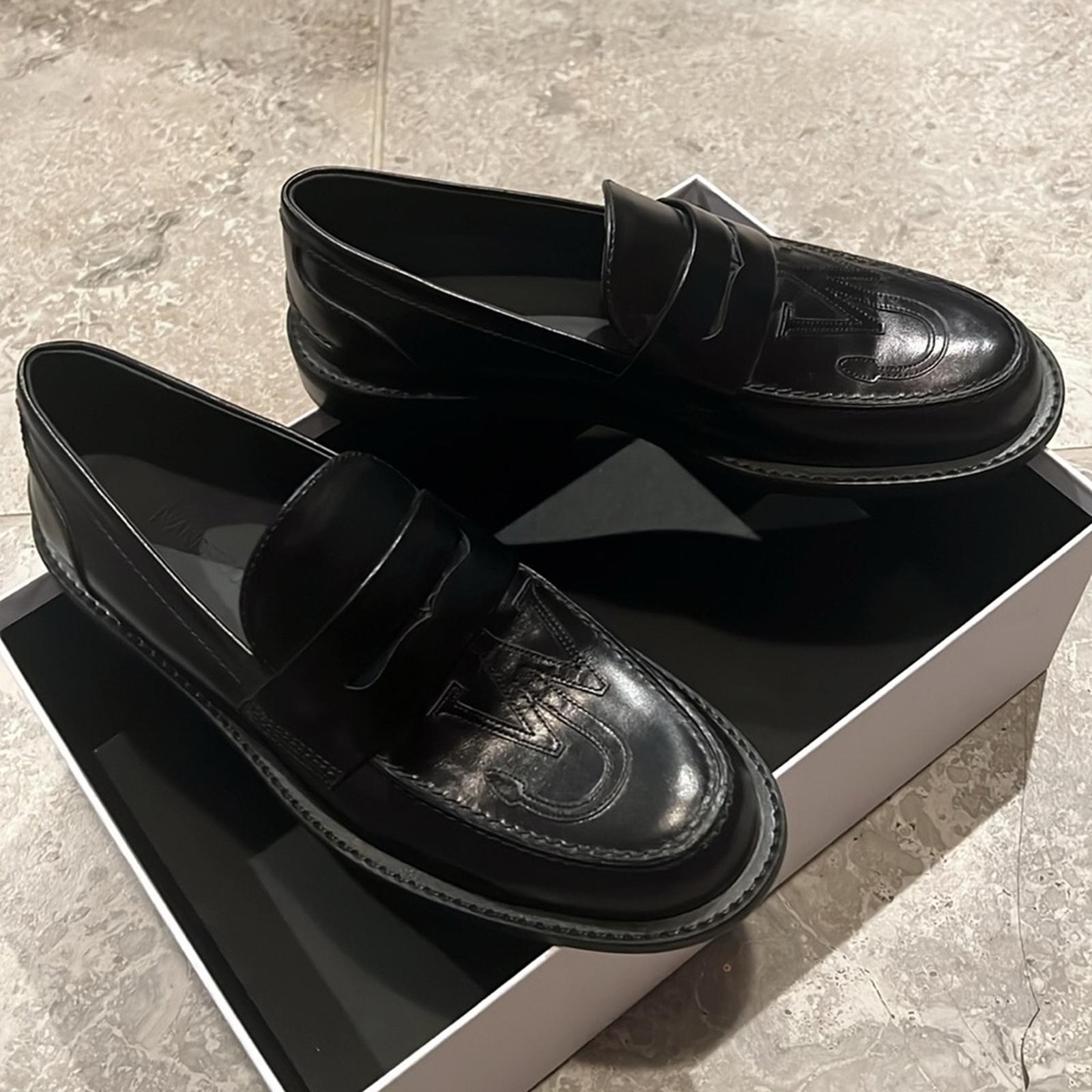 JW Anderson Anchor Logo Loafers in Black Leather Size 41