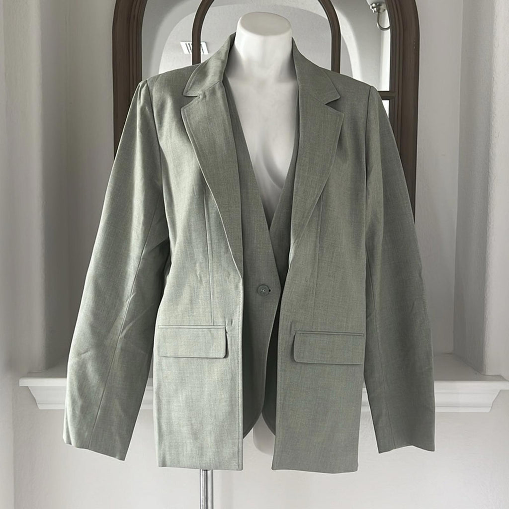 WhoWhatWear Audrey Layered Blazer in Stone Sage Green Size XL New w/Tag $228
