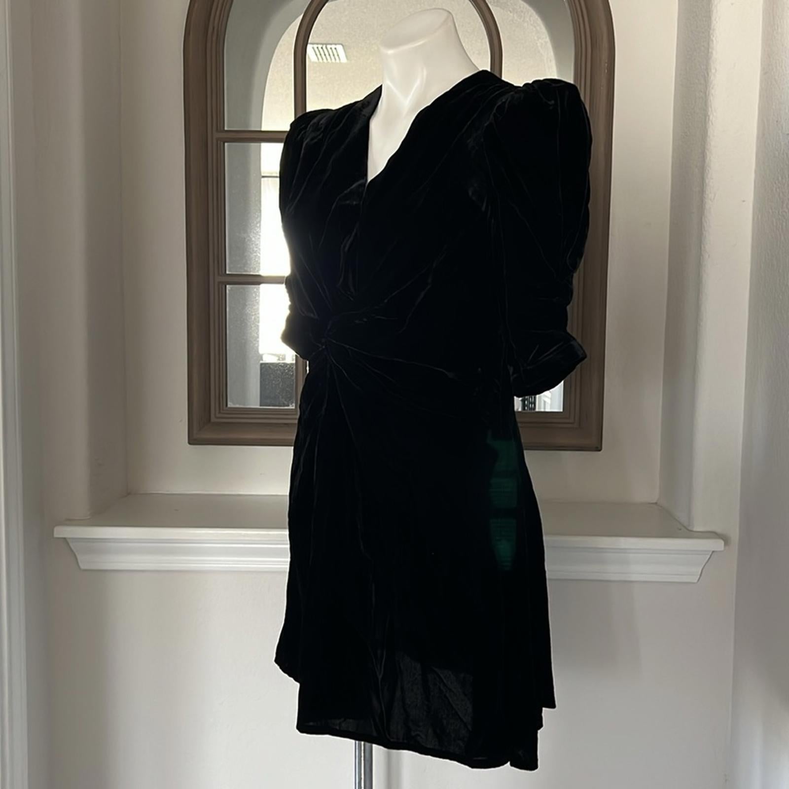 RHODE Leanna Twisted Puff Sleeve Mini Dress, Black Size L New w/Tag Retail $495