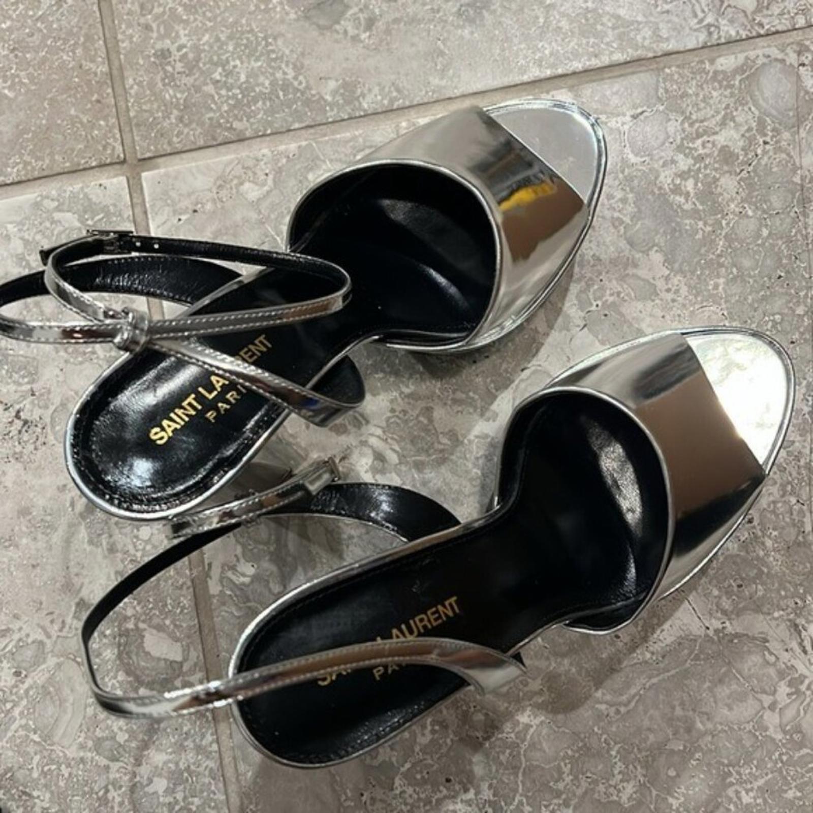 Saint Laurent Jodie Platform Sandals in Metallic Silver, Size 41 NEW +2 DustBags