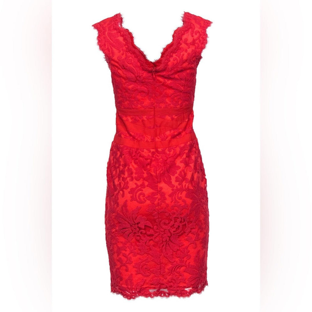 Tadashi Shoji Petite Caria Embroidered Lace Dress in Red, Size 6P Retail $368