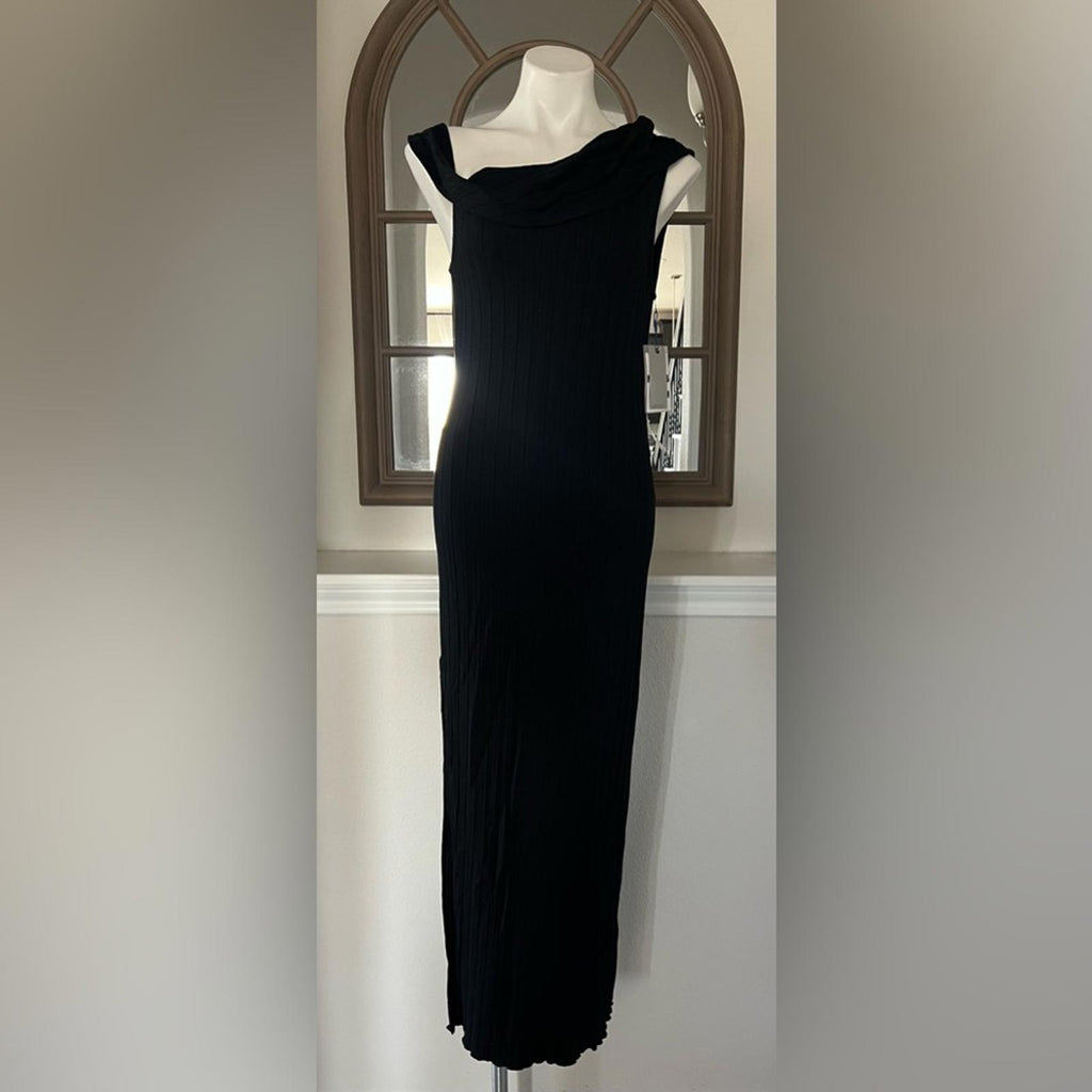 Simon Miller Asymmetric Wide Rib Maxi Dress in Black, Size L New w/Tag