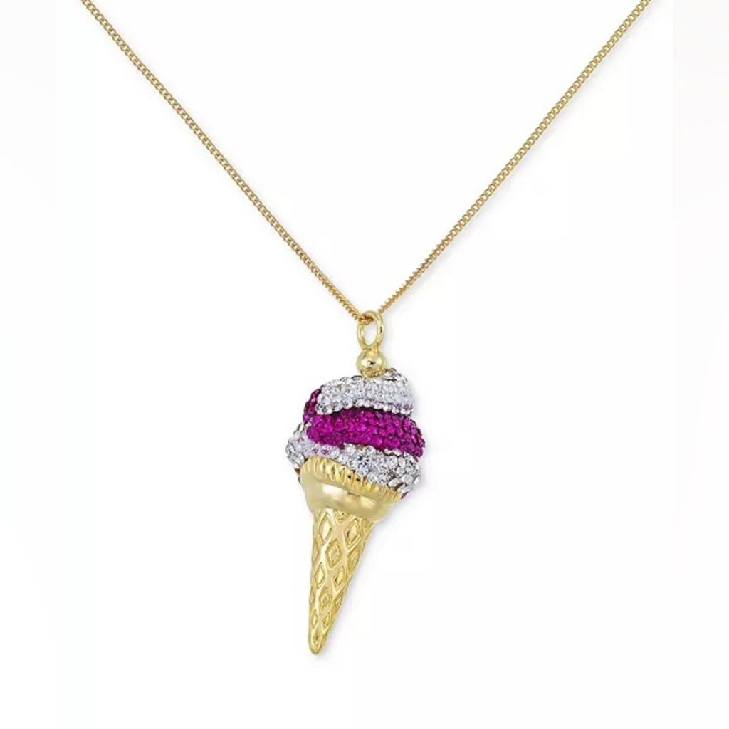 Simone I. Smith Sterling Pink Clear Crystal IceCream Cone Pendant Necklace $900
