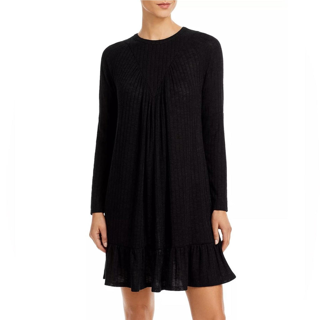 AQUA Long Sleeve Knit Smocked Dress, Black Size S New w/Tag Retail $78