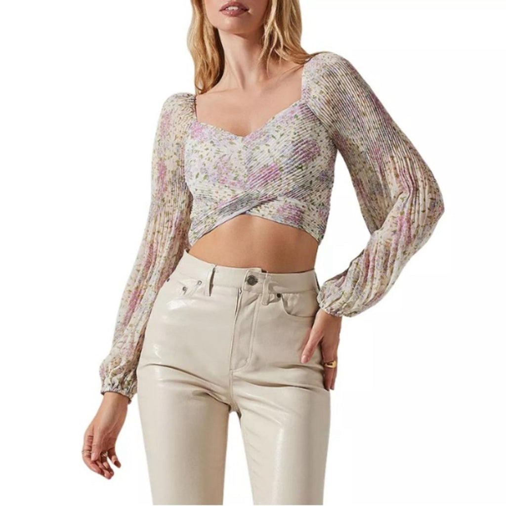 ASTR the Label Bonnie Pleated Floral Print Crop Top, Size XL New in Packaging