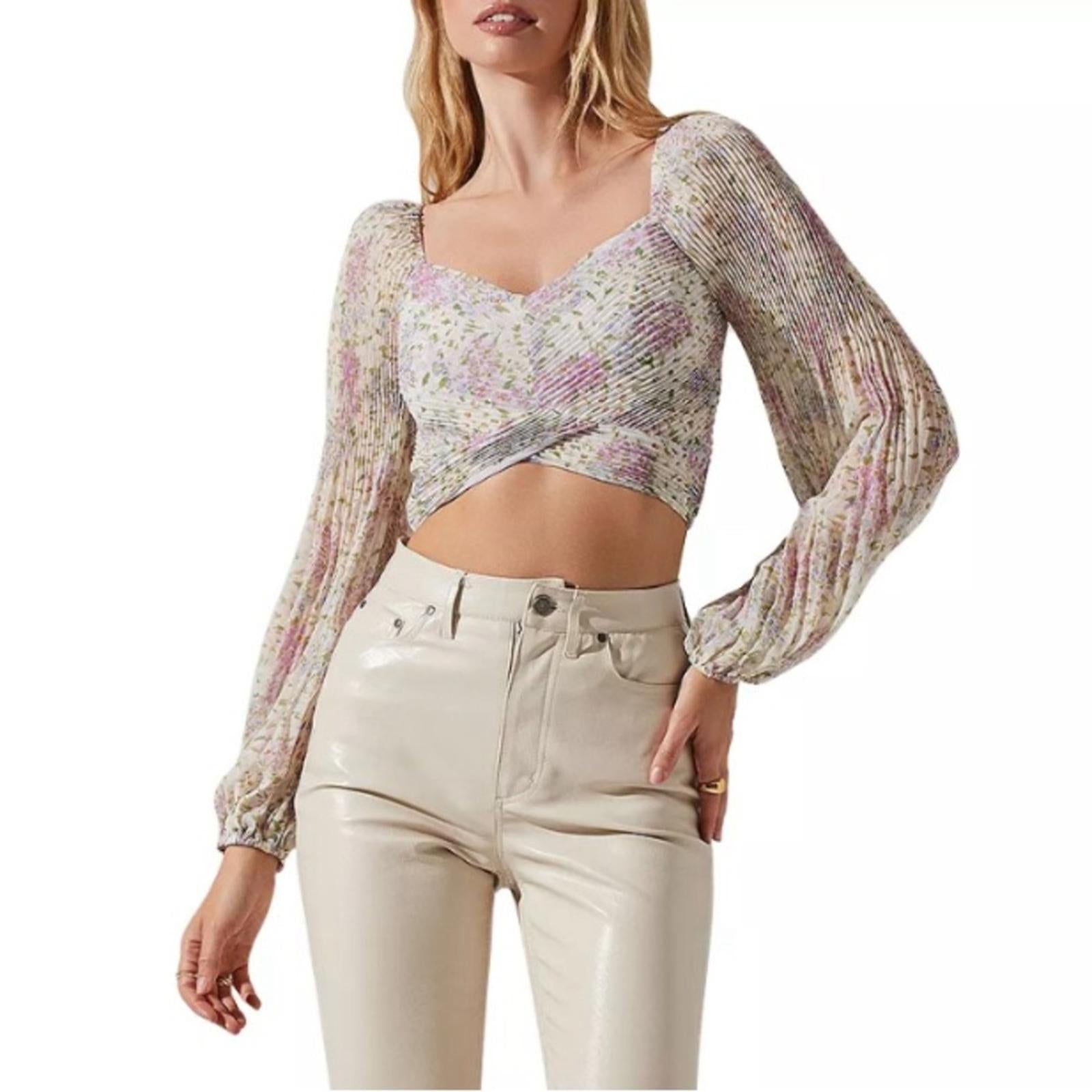 ASTR the Label Bonnie Pleated Floral Print Crop Top, Size XL New in Packaging