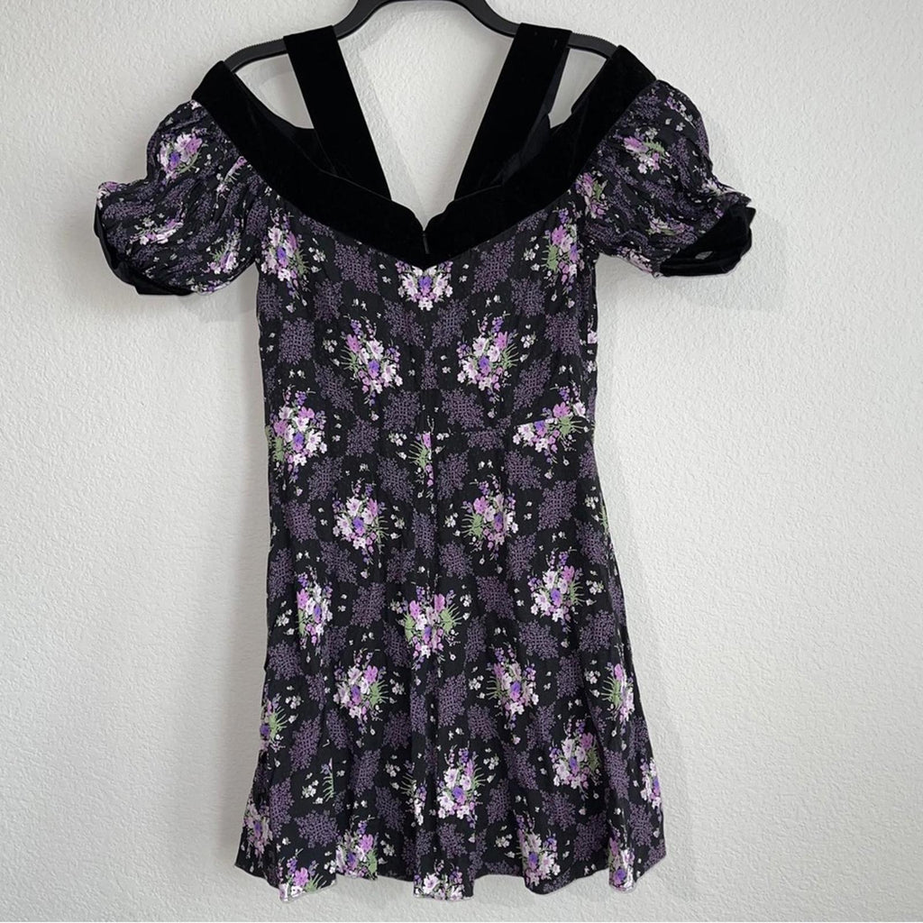 Ted Baker Leilia Floral Cold-Shoulder Mini Dress in Black, Size 2 – NWT