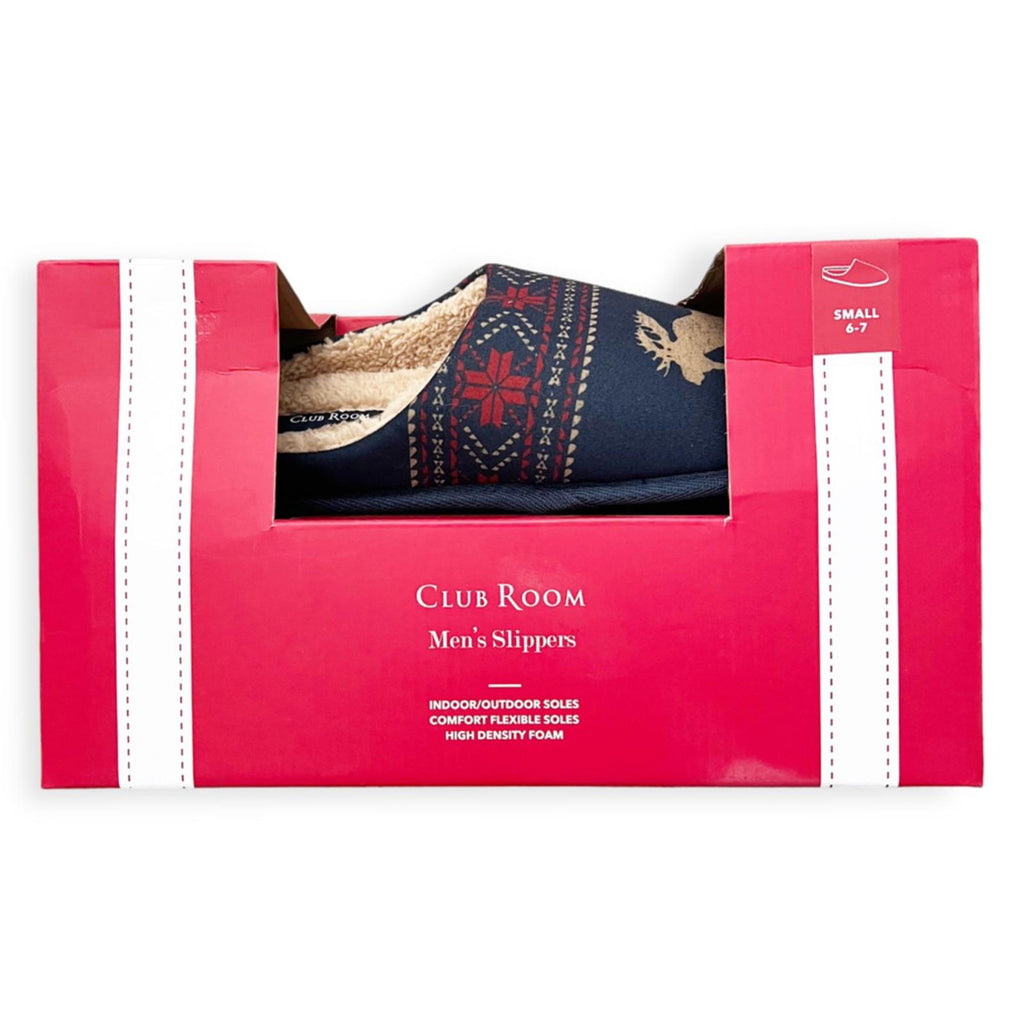 Club Room Men's Moose-Print Slippers (Navy, Small) Size 6-7 New in Box
