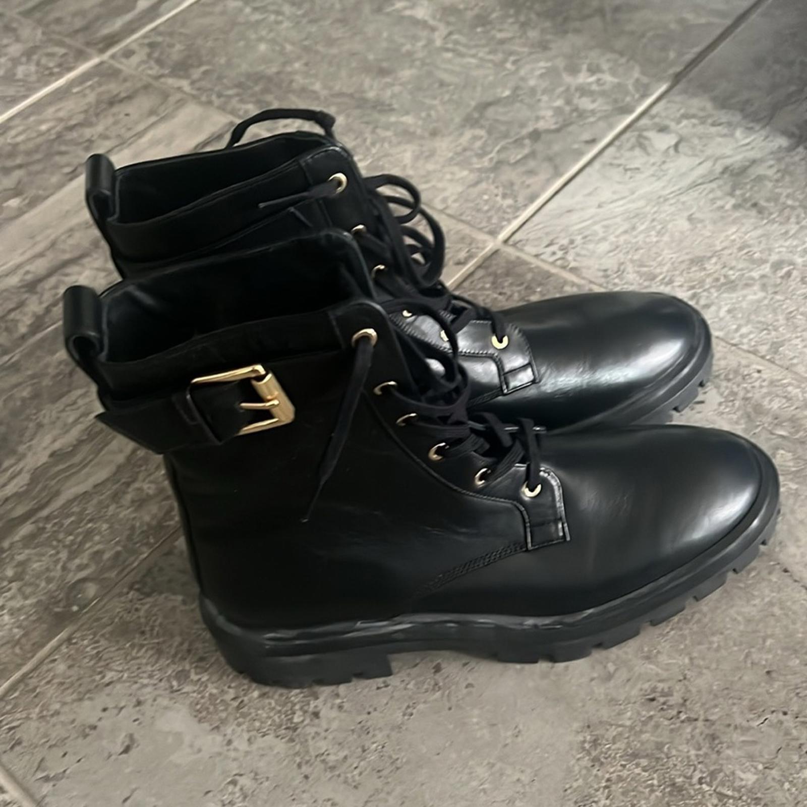 Stuart Weitzman Ultra Lug Sole Buckle Combat Boots in Black, US 10/EU 40.5 NWT