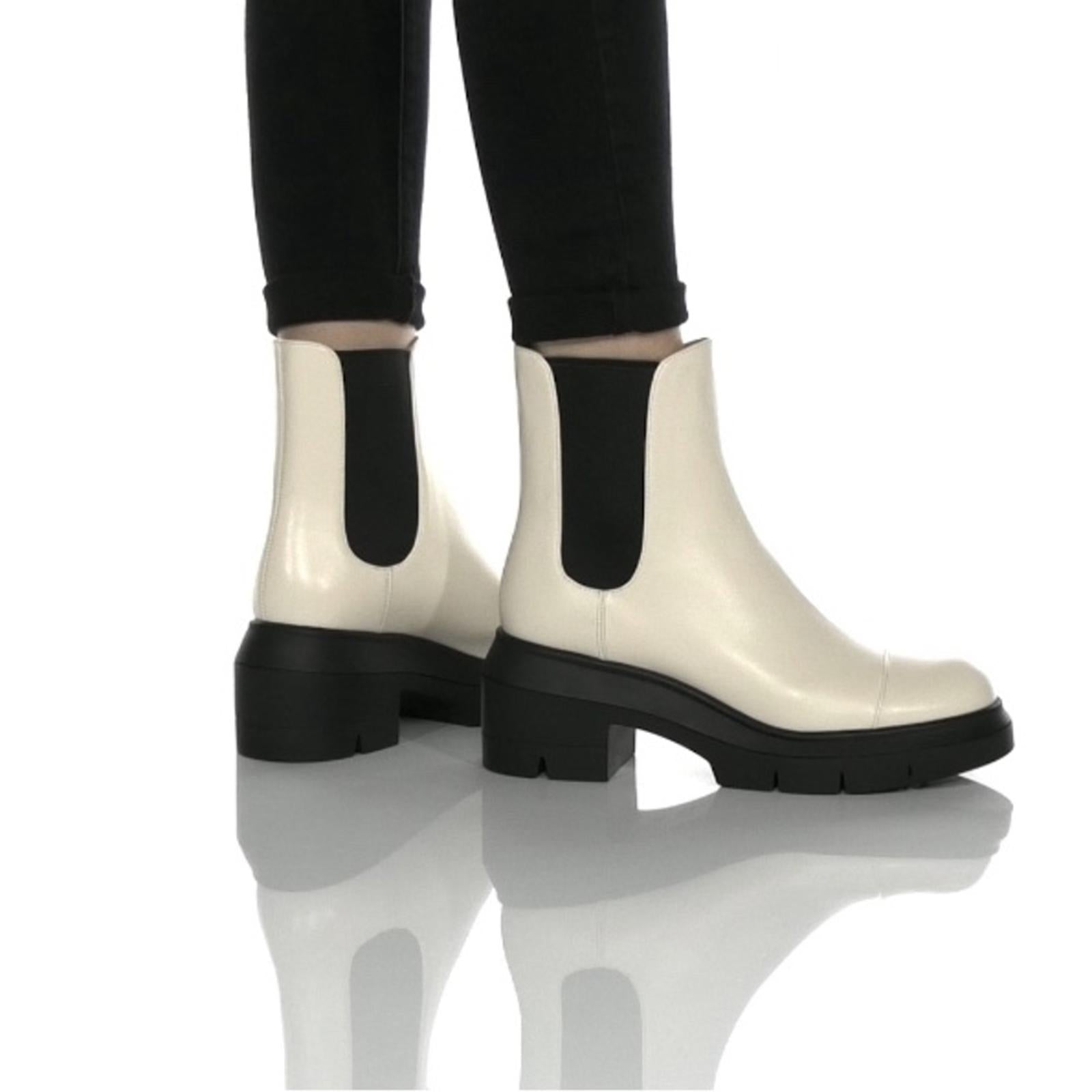 Stuart Weitzman Norah Platform Block Heel Chelsea Boots, White Size 41.5/11 New