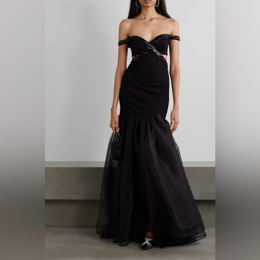 STAUD Emmaline Off-the-Shoulder Cut-Out Dress in Black, NWT, Size S