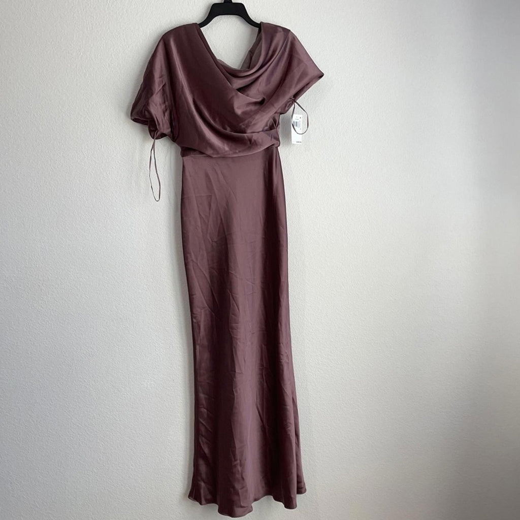 NWT Amsale Draped Satin One Shoulder Dress Mauve, Size 2 New w/Tag