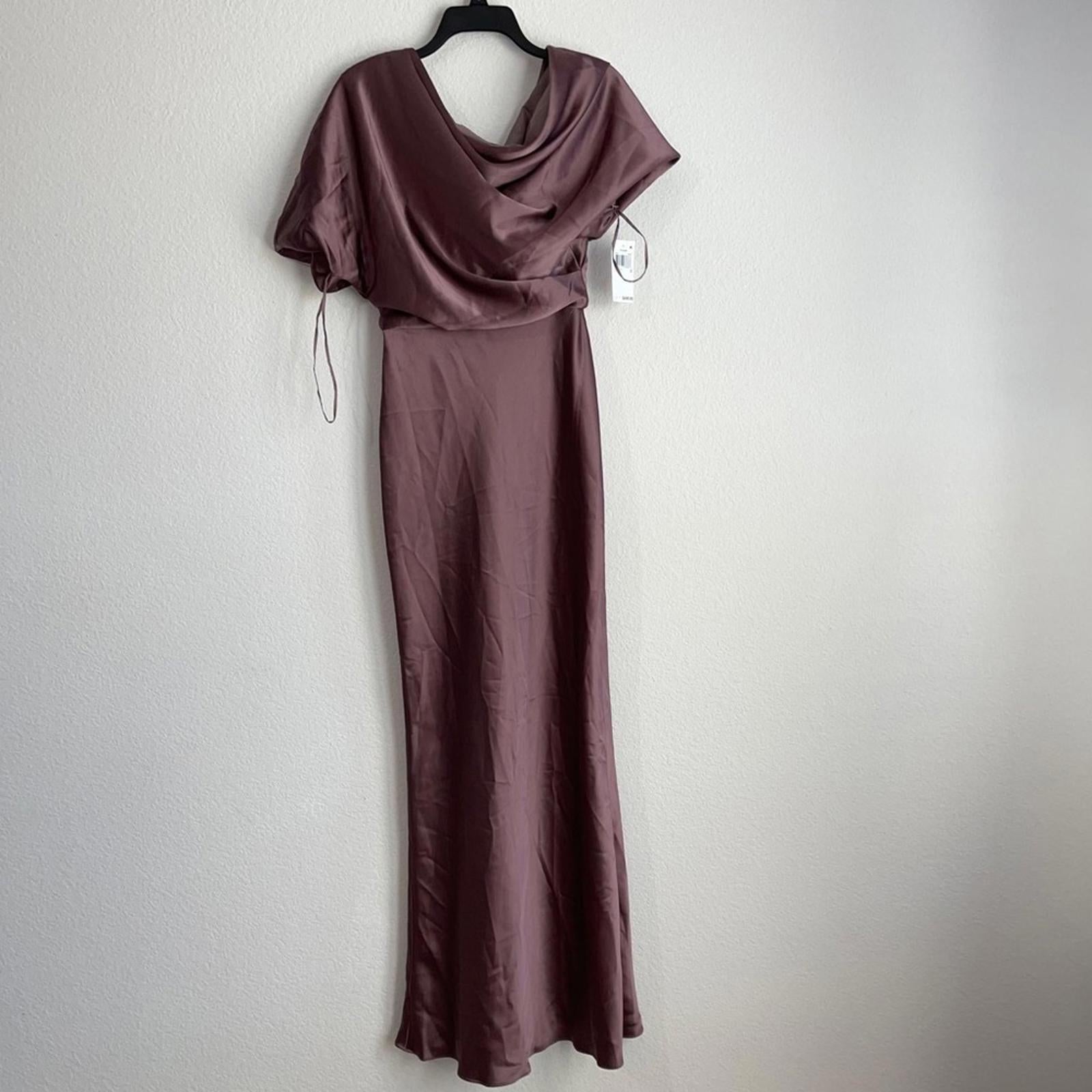 NWT Amsale Draped Satin One Shoulder Dress Mauve, Size 2 New w/Tag