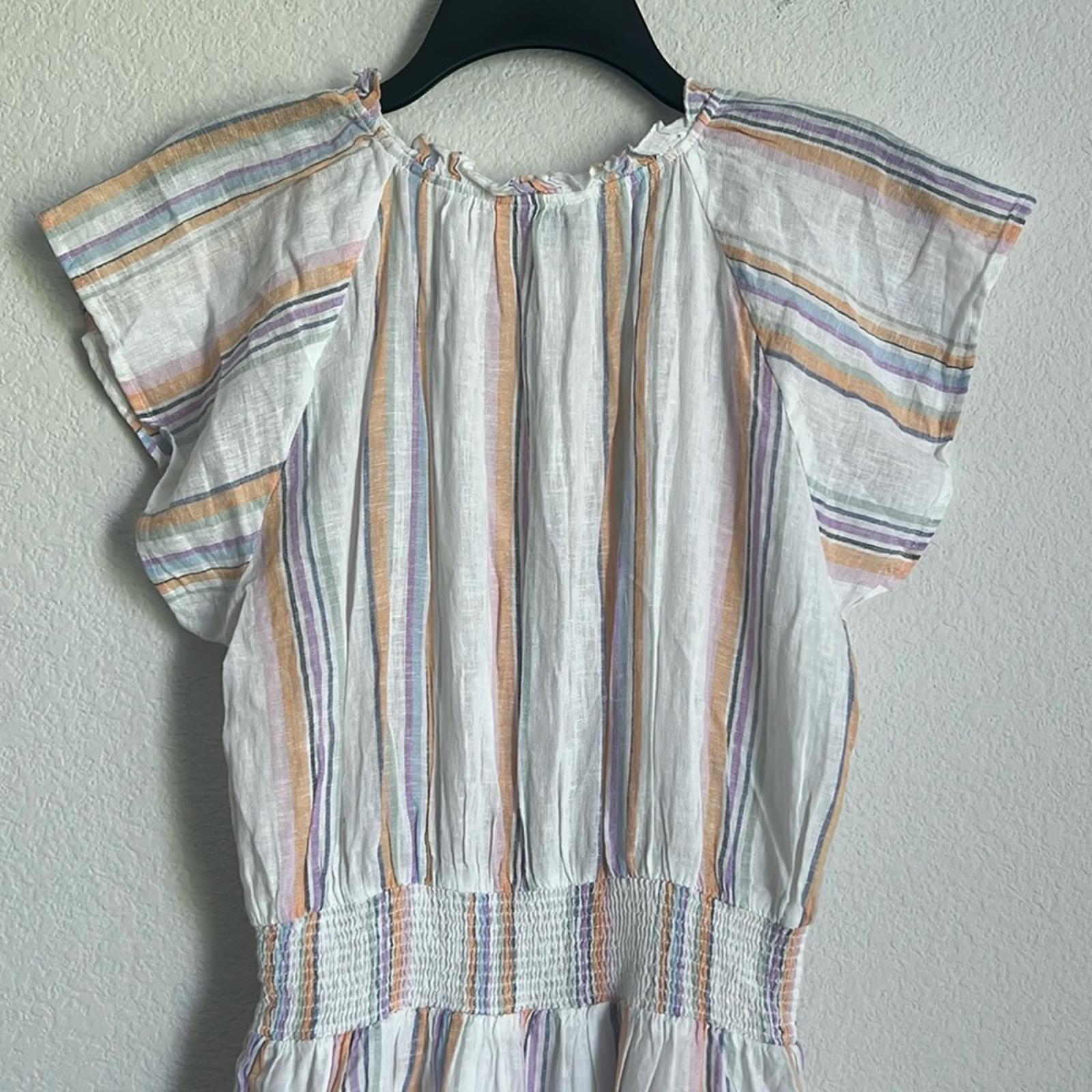 Rails Amellia Smocked Linen Midi Dress in Merida Stripe, Size M NEW w/Tag $228