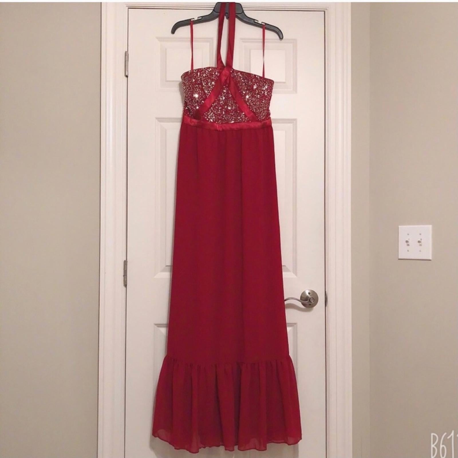 Altar’d State Tiered Halter Maxi Dress with Sequin Detail Ruby Red, NWT, Size L