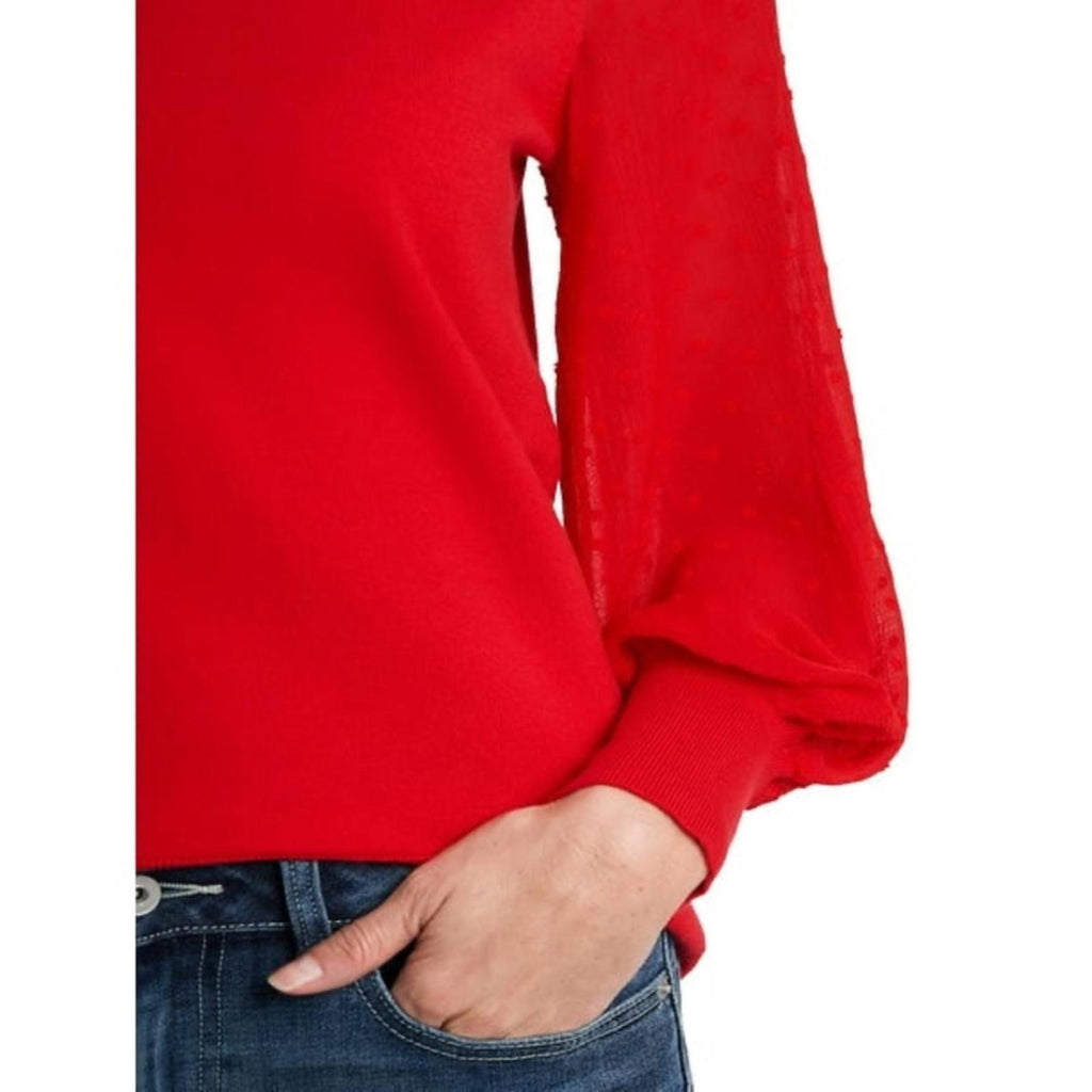 CeCe Clip Dot Sleeve Crewneck Sweater in Red, New w/Tag