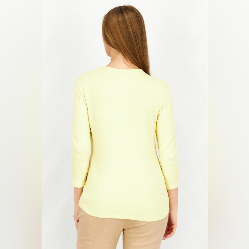 Ralph Lauren Lace-Trim Henley Top, Yellow Bloom Size XXL New w/Tag