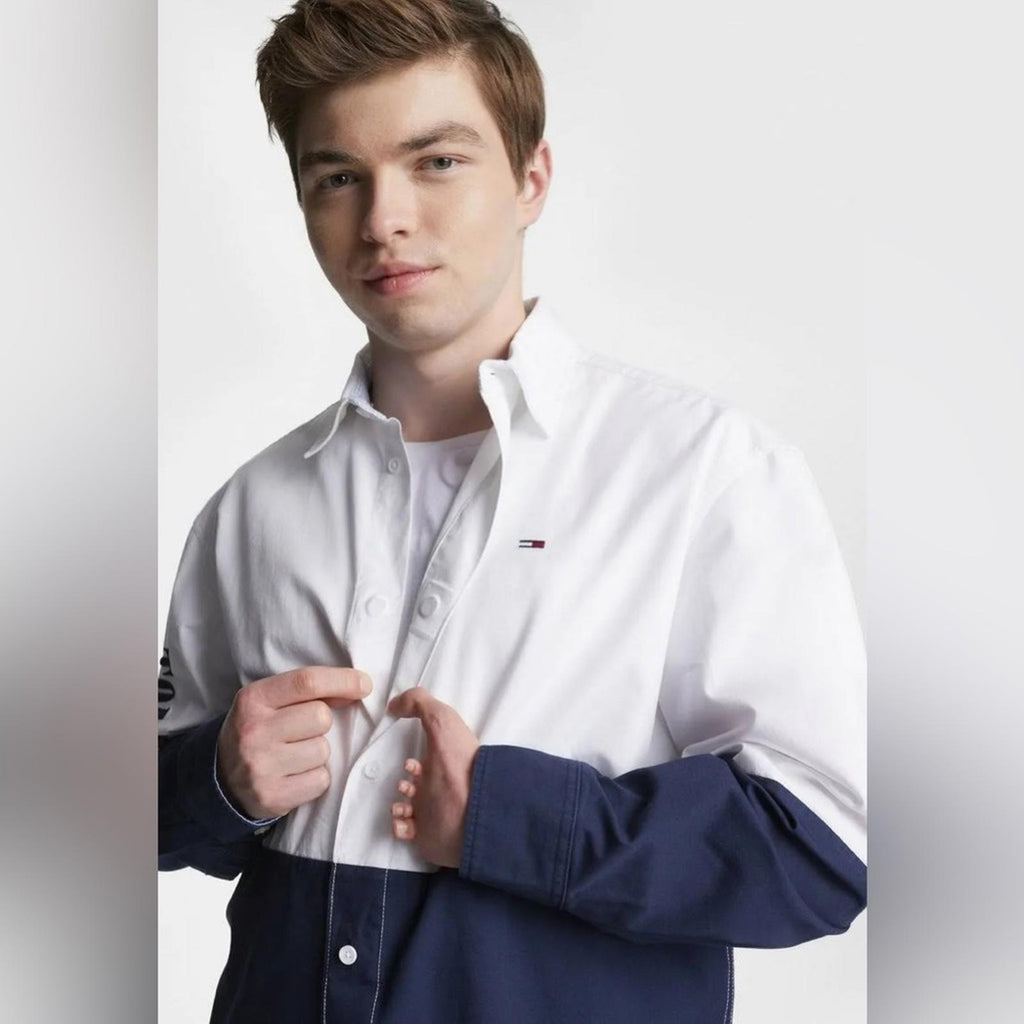 Tommy Hilfiger Adaptive Archive Color-Blocked Relaxed Shirt, White Size S NWT