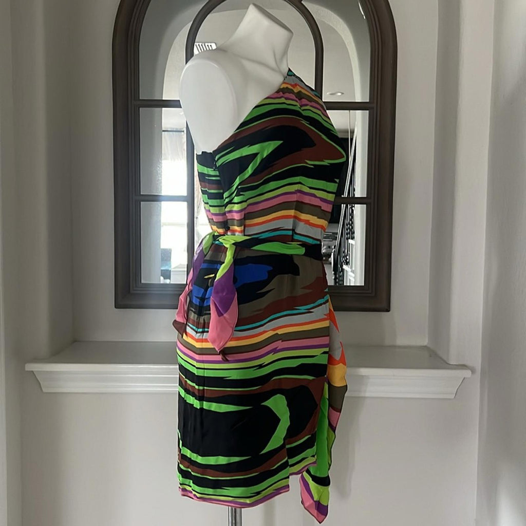 Milly of NY Silk One Shoulder Dress, Multicolor Size 4 EXCELLENT!