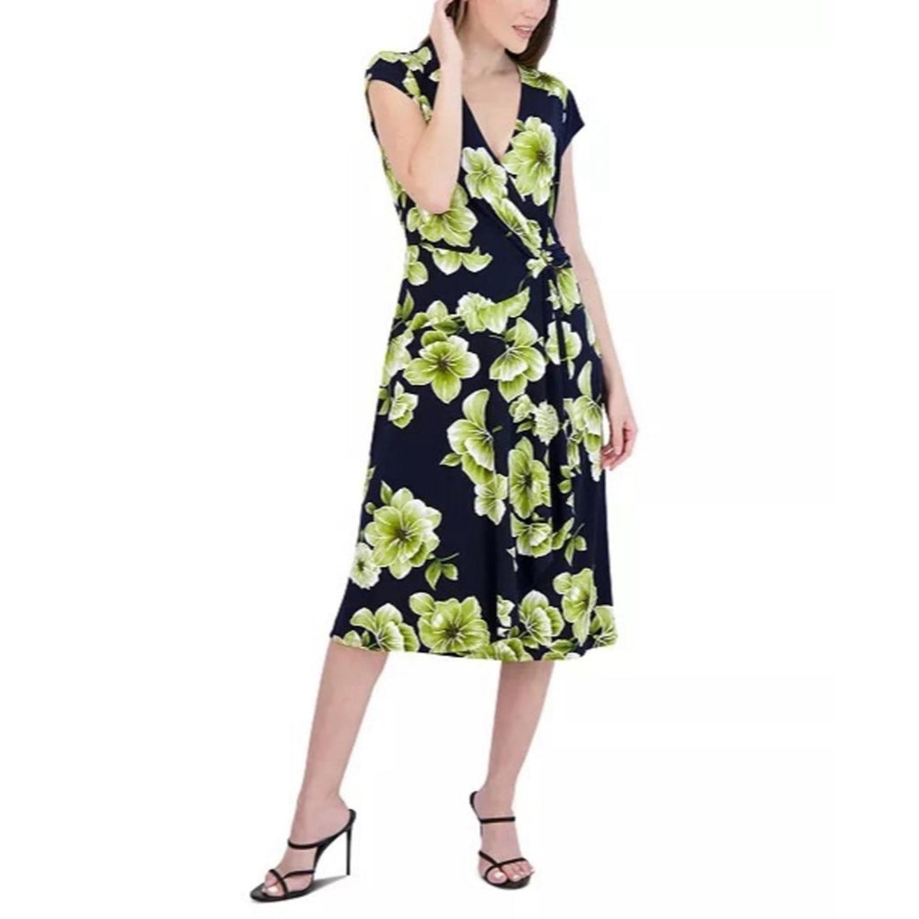 NWT Robbie Bee Petite Side-Ring Dress, Navy Lime Size M New w/Tag Retail $69