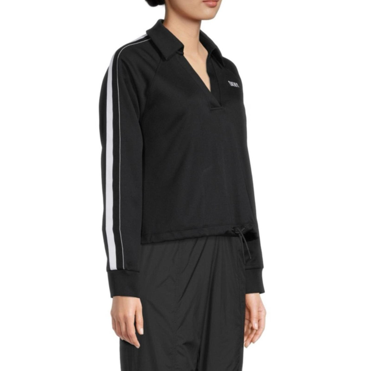 DKNY SPORT Tape Sleeve Drawstring Hem Pullover Top, Black Size XL New w/o Tag