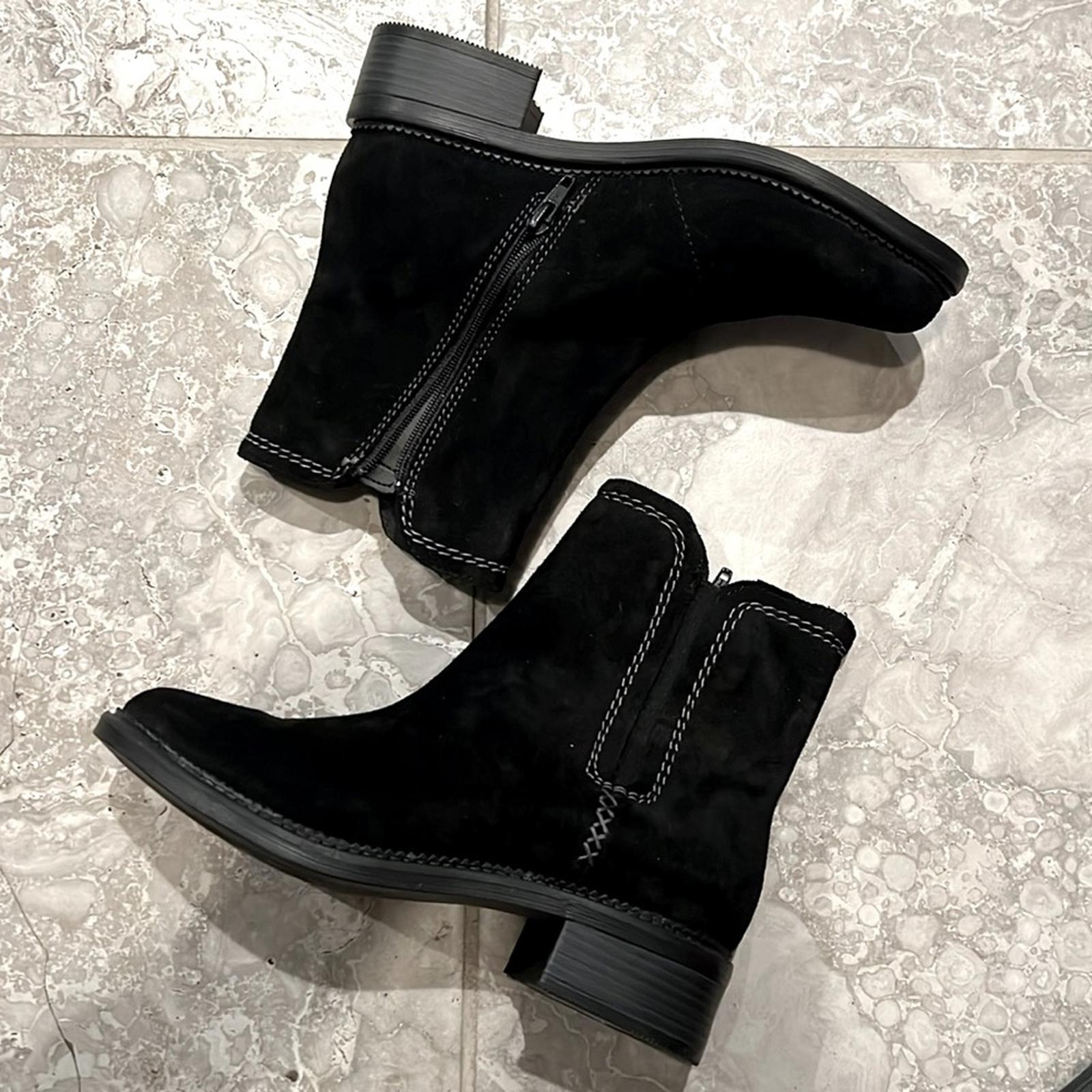 Clarks Maye Zip Mid-Calf Booties in Black Suede, Size 6 New in Box