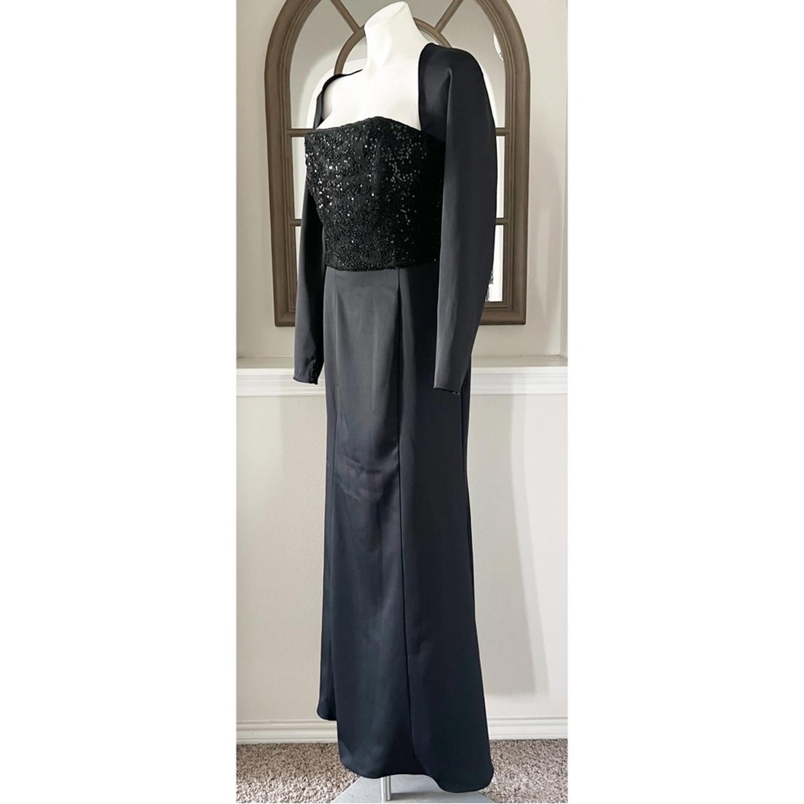 Amsale Sequined Beaded Bodice Gown, Stretch Crepe in Black, Size 10 NEW w/Tag