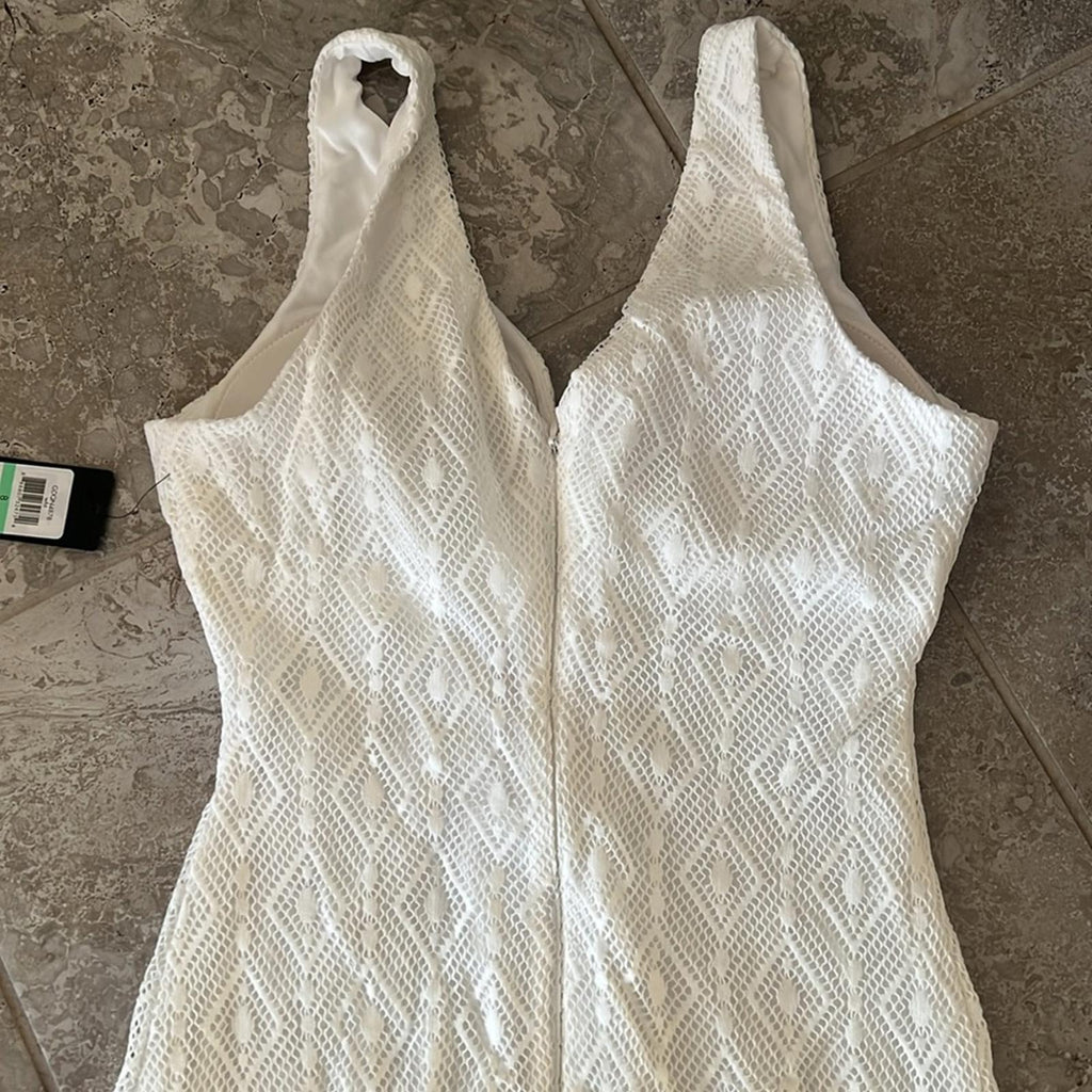 GUESS Geo Lace Sheath Dress w/Key Hole Detail in White, Size 8 New w/Tag $128