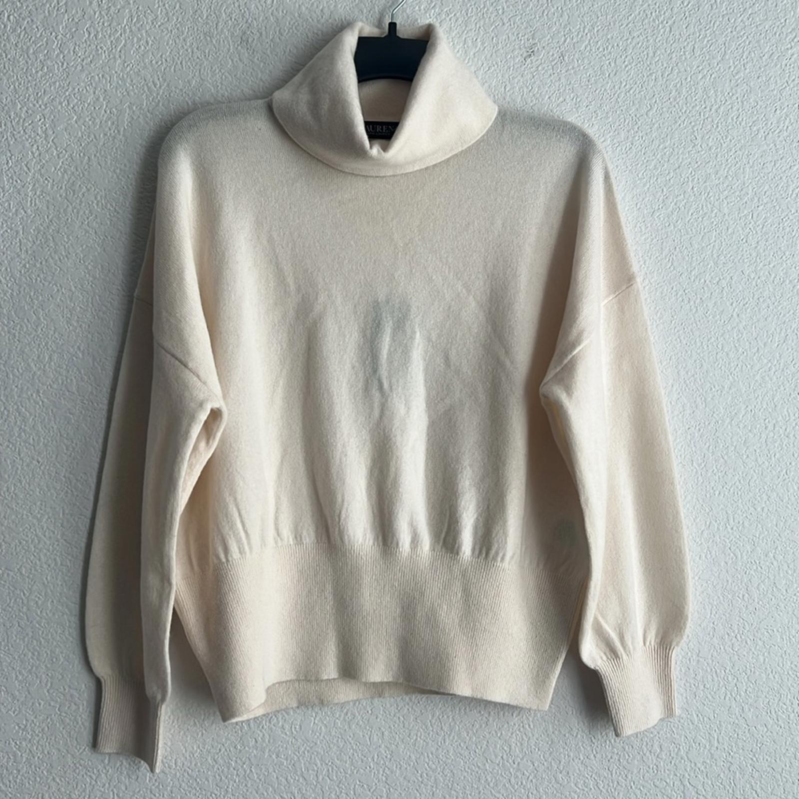 Lauren Ralph Lauren Cashmere Funnelneck Sweater in Winter Cream, NWT, Size S