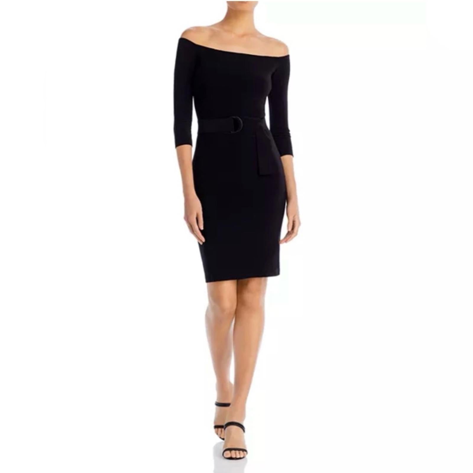Norma Kamali Black Off-Shoulder Bodycon Mini Dress, Size L/40, NEW