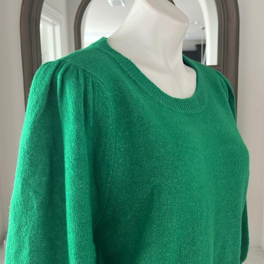 NEW CeCe Juliet Sleeve Puff Sleeve Crewneck Sweater, Green Size L New w/Tag