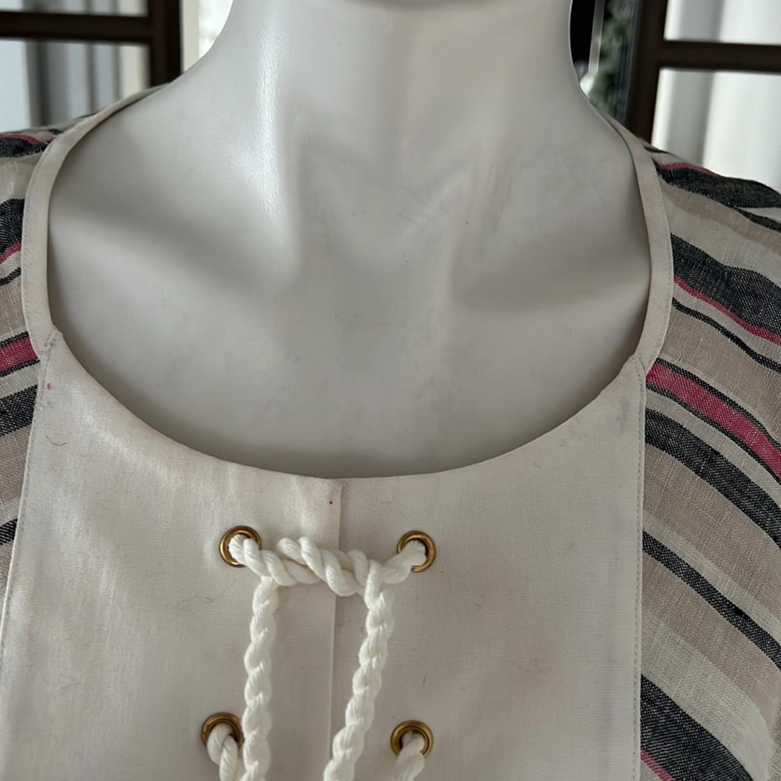 NEW Tory Burch Linen Lace-Up Diagonal Stripe Blouse, Size 12