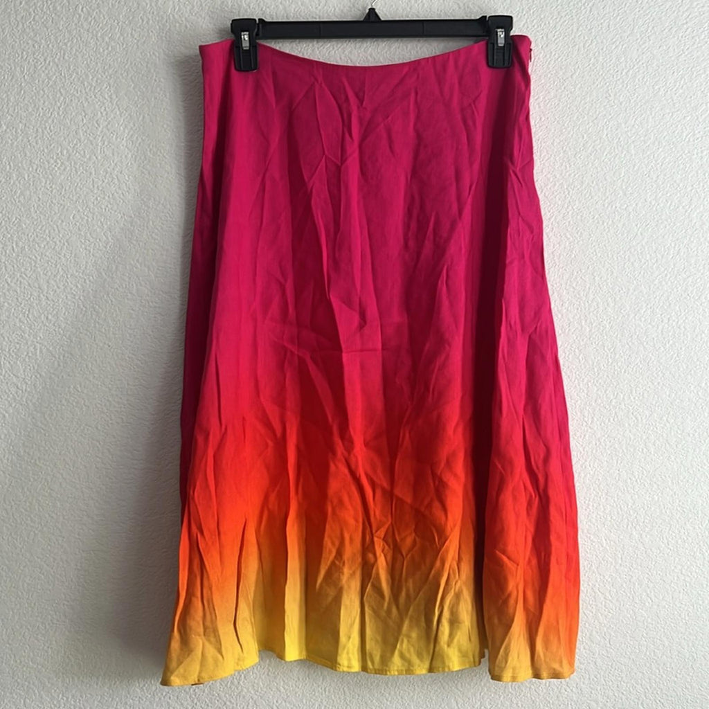 Lauren Ralph Lauren Pink Ombré Linen Blend Midi Skirt, NWT, Size 14