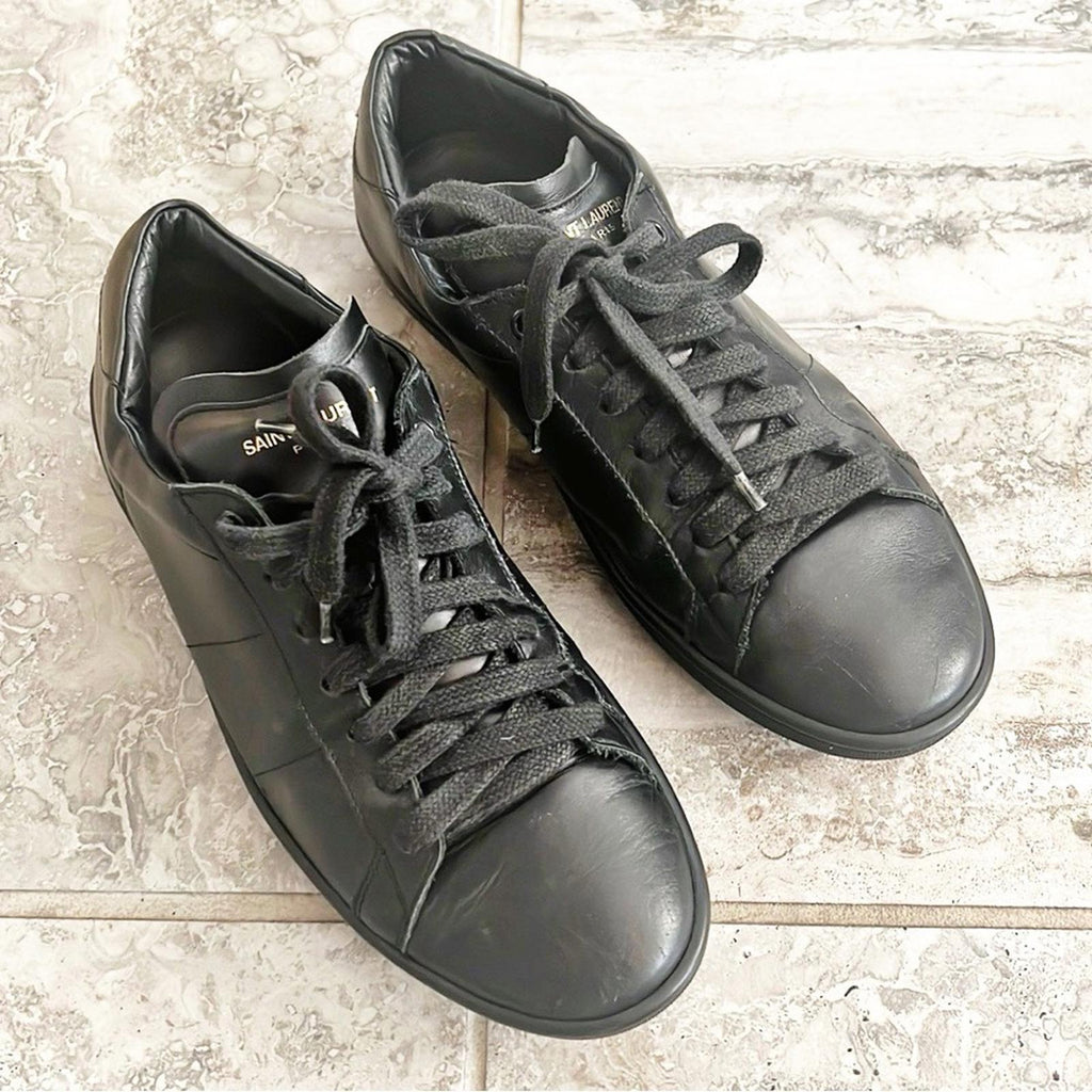 YSL Saint Laurent Black Lace-Up Sneakers, Size 40 ~ Retail $685