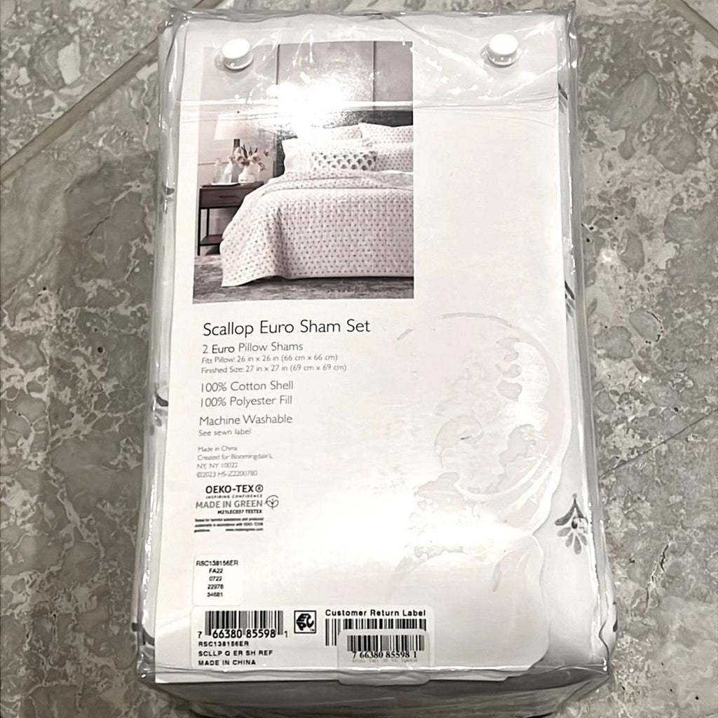 2 Sky Scallop Reversible Euro Shams in White & Grey New w/Tag