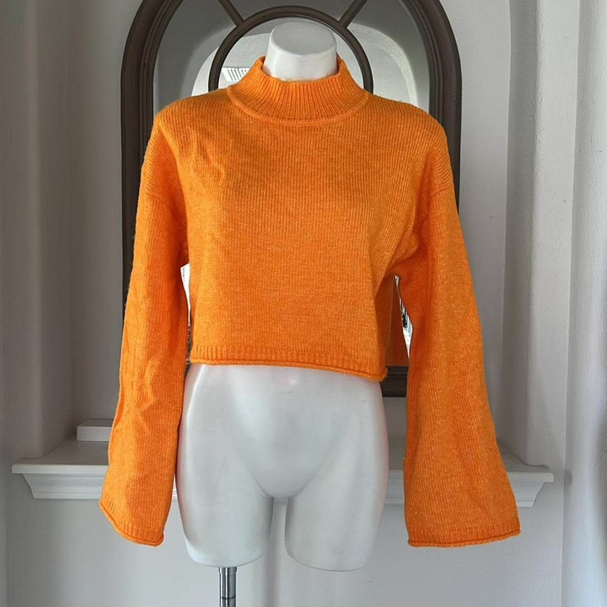 Miss Selfridge Funnel Batwing Crop Sweater in Orange, Size M New w/Tag