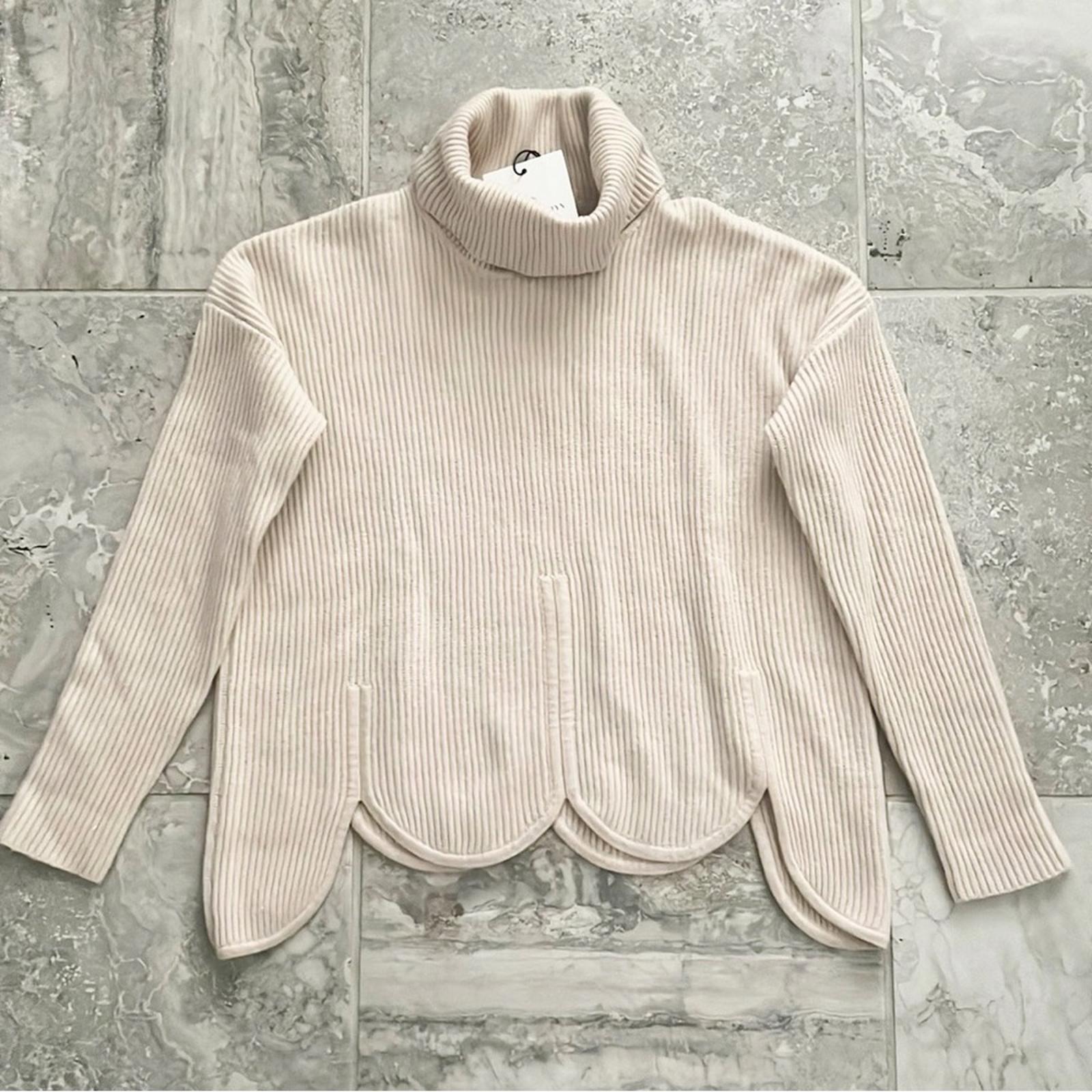 Chloé Kristyn Café Au Lait Anna Scallop Sweater, Size L, New w/Tag Retail $398