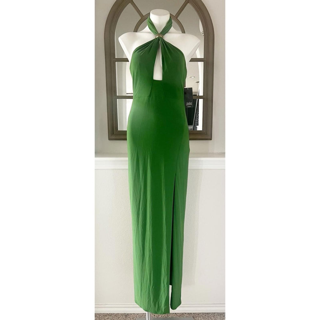 Aidan by Aidan Mattox Halter Cutout Gown in Green/Moss Size 4 NEW w/Tag $245